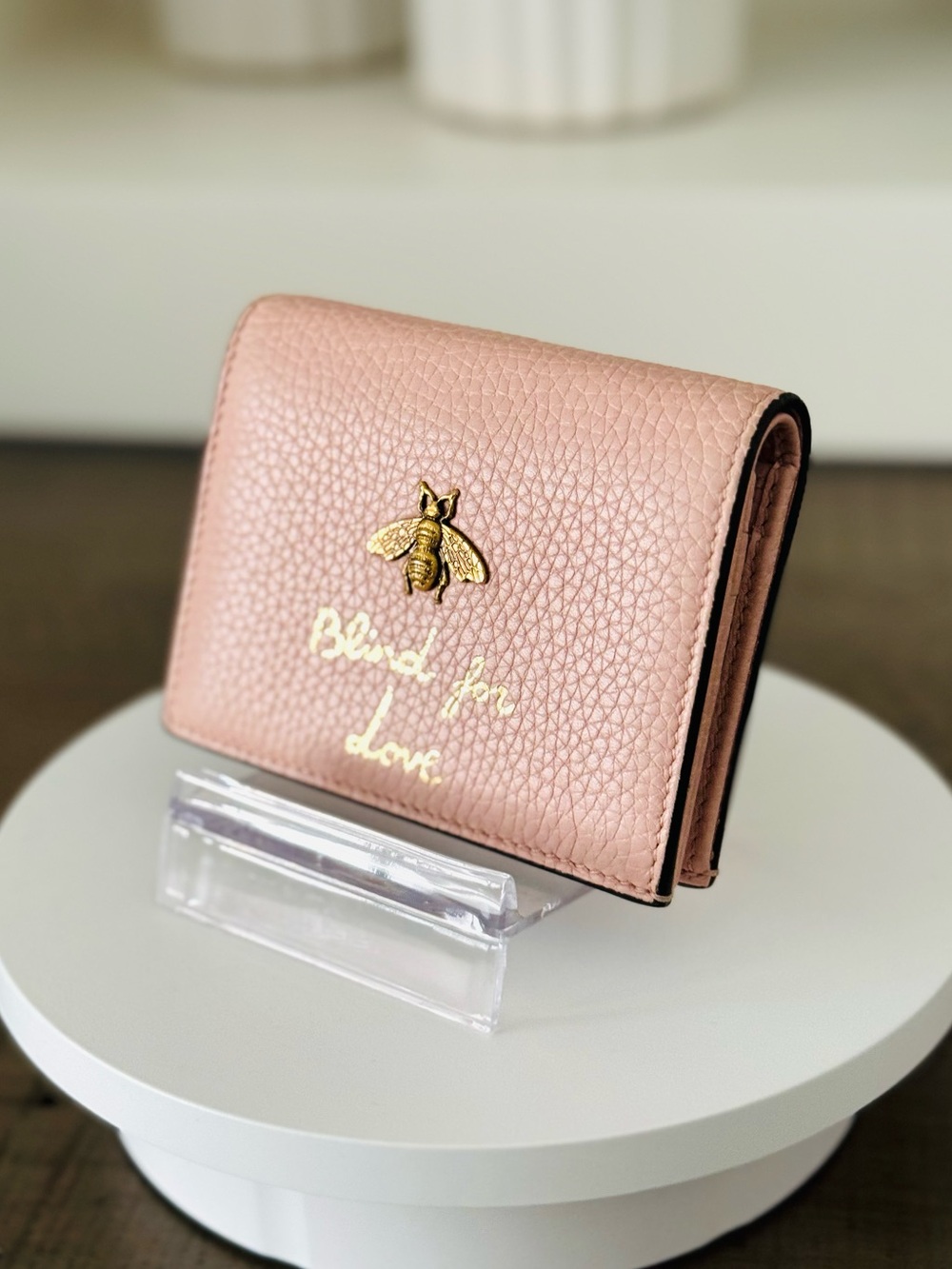 Gucci Bee “Blind for Love” Pink Leather Card Holder Wallet